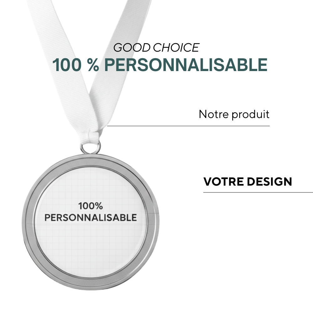 Vichy | Médaille en relief en alliage de zinc avec rubans cousus en boucle.