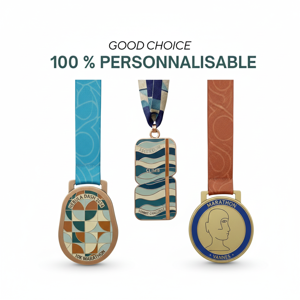 Vichy | Médaille en relief en alliage de zinc avec rubans cousus en boucle.