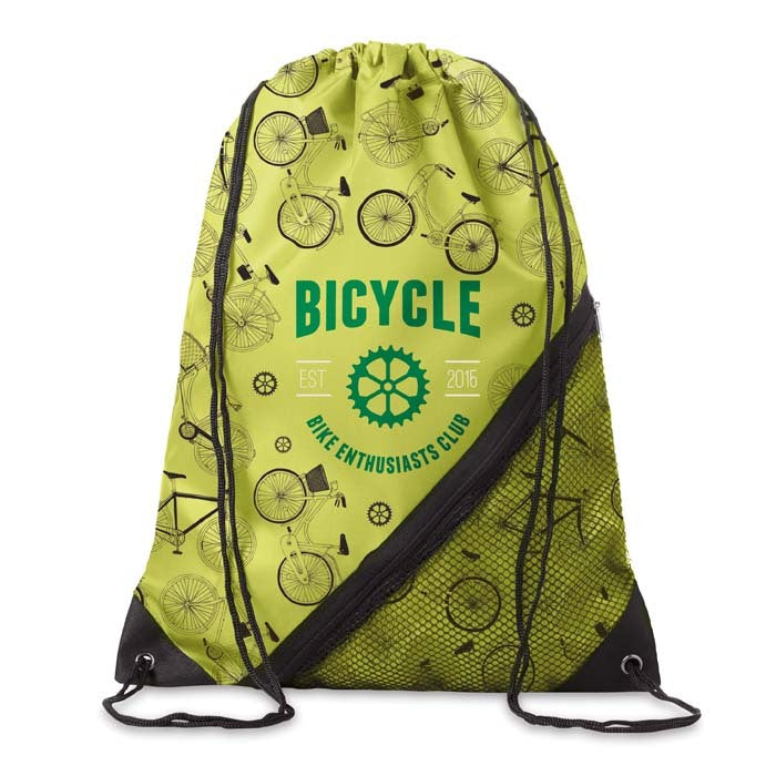 Dieppe | Sac à cordon en polyester 210D avec fermeture à glissière et pochette en filet.