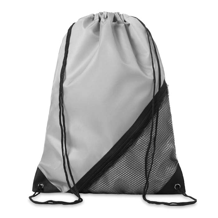 Dieppe | Sac à cordon en polyester 210D avec fermeture à glissière et pochette en filet.