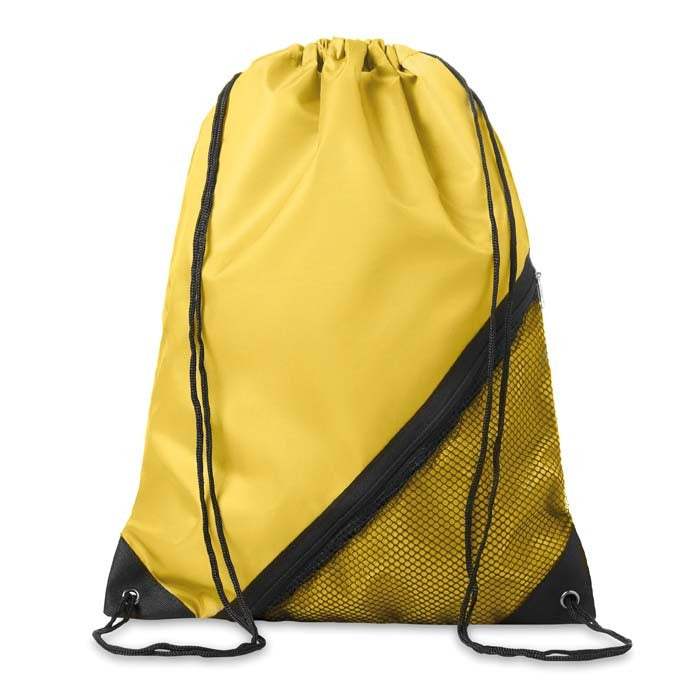 Dieppe | Sac à cordon en polyester 210D avec fermeture à glissière et pochette en filet.