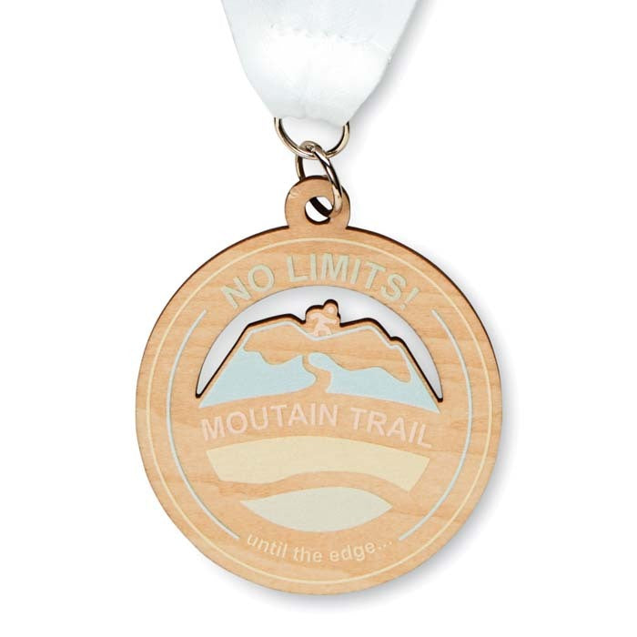 Thiers |  Médaille en bois de forme personnalisée. Ruban cousu en V.