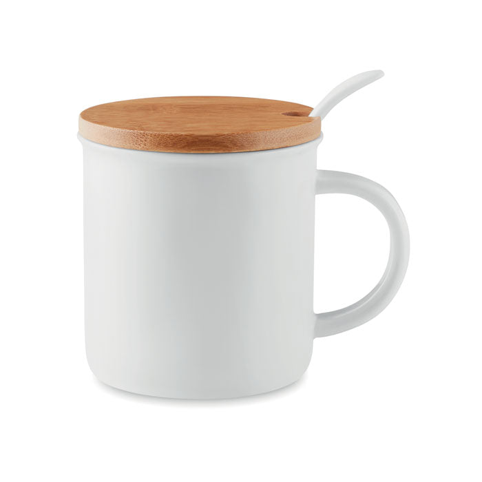Lilongwe | Mug Porcelaine avec cuillère et couvercle en bambou