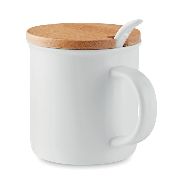 Lilongwe | Mug Porcelaine avec cuillère et couvercle en bambou